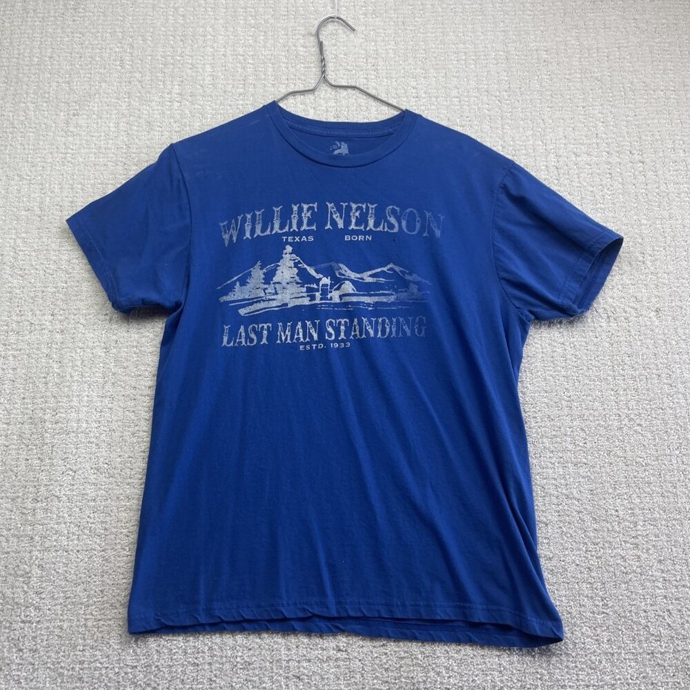 Willie Nelson Last Man Standing Size M Blue Shirt Country Legend Texas Born Read
